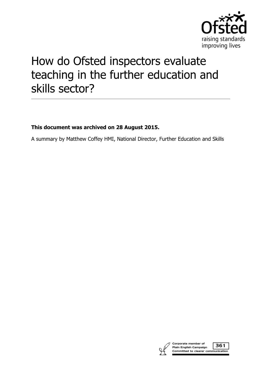How Do Ofsted Inspectors Evaluate Teaching in the Further Education and Skills Sector?