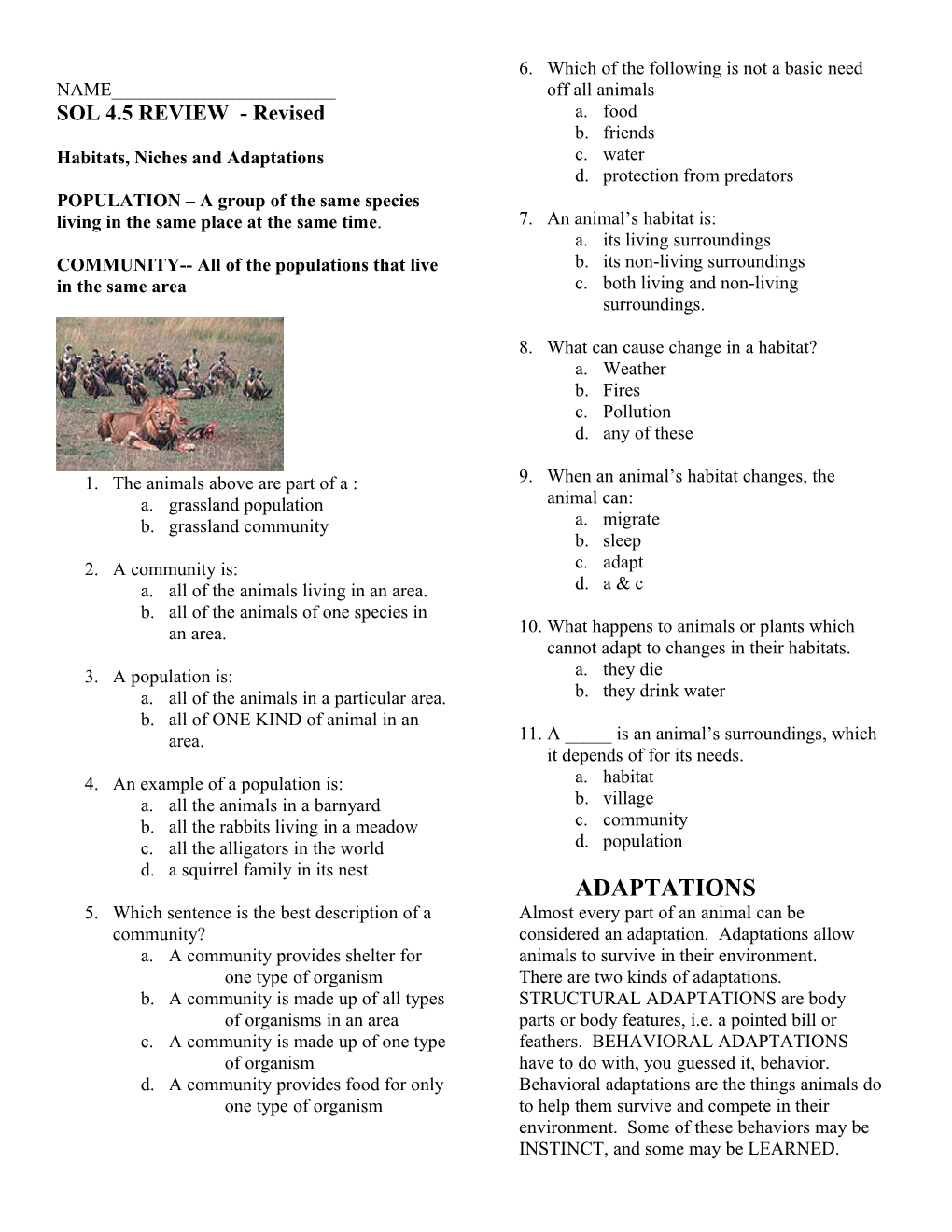 SOL4.5 Habitats and Populations Packet