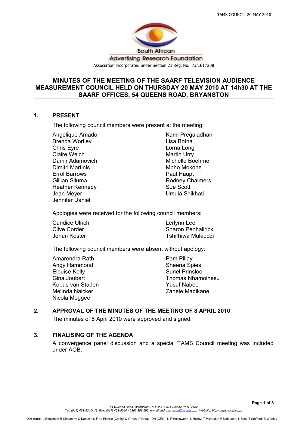 Tamsminutes/TAMS COUNCIL Minutes 20 MAY 2010