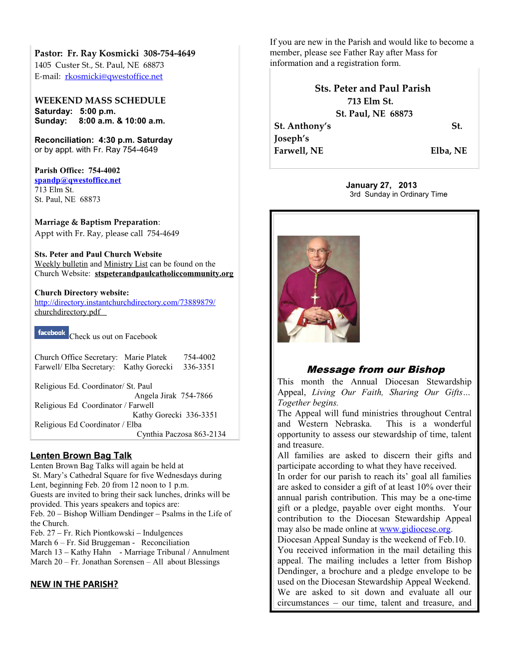 Ministers for Weekend Mass 12/29 12/30