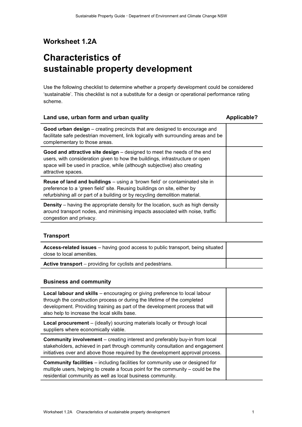 Characteristics of Sustainable Property Development