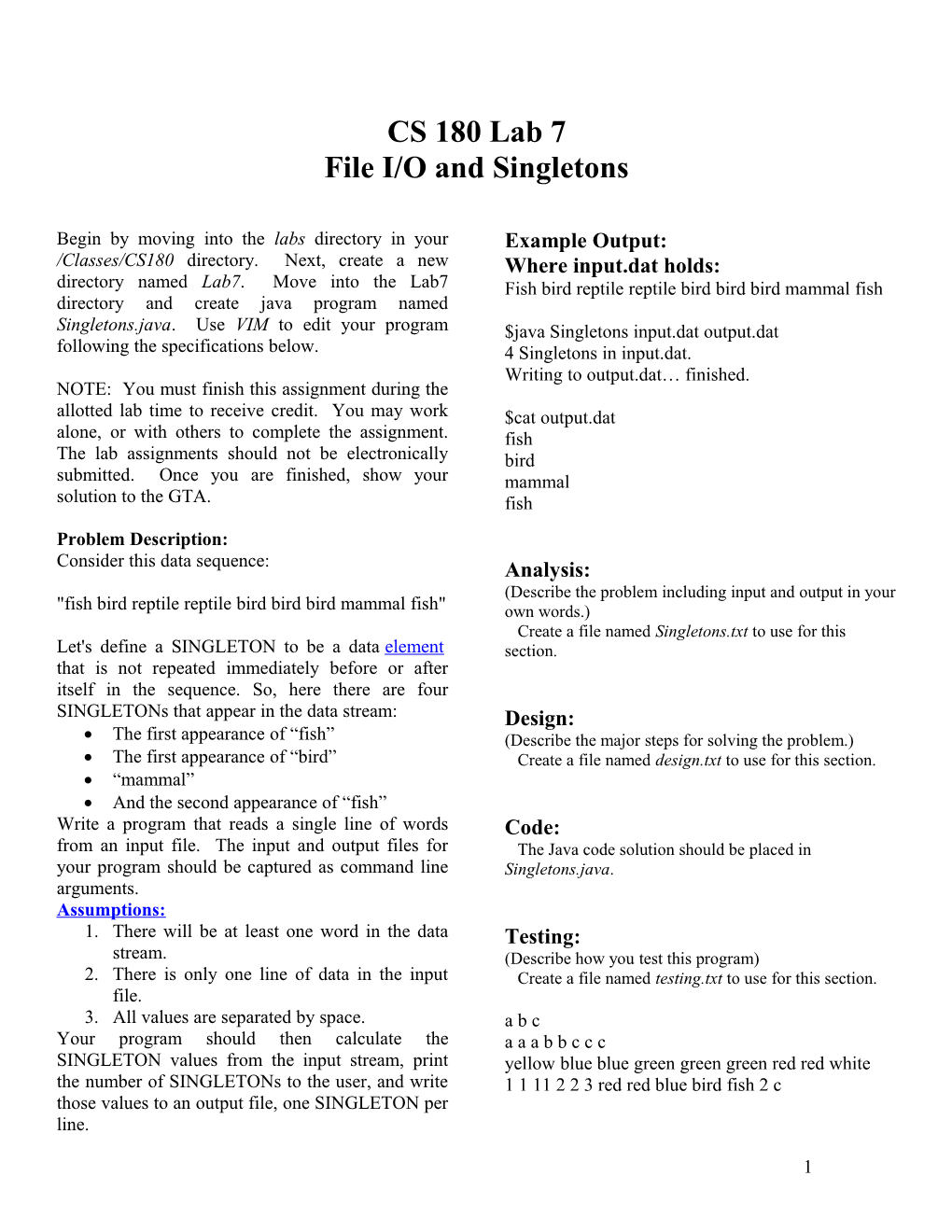 File I/O and Singletons