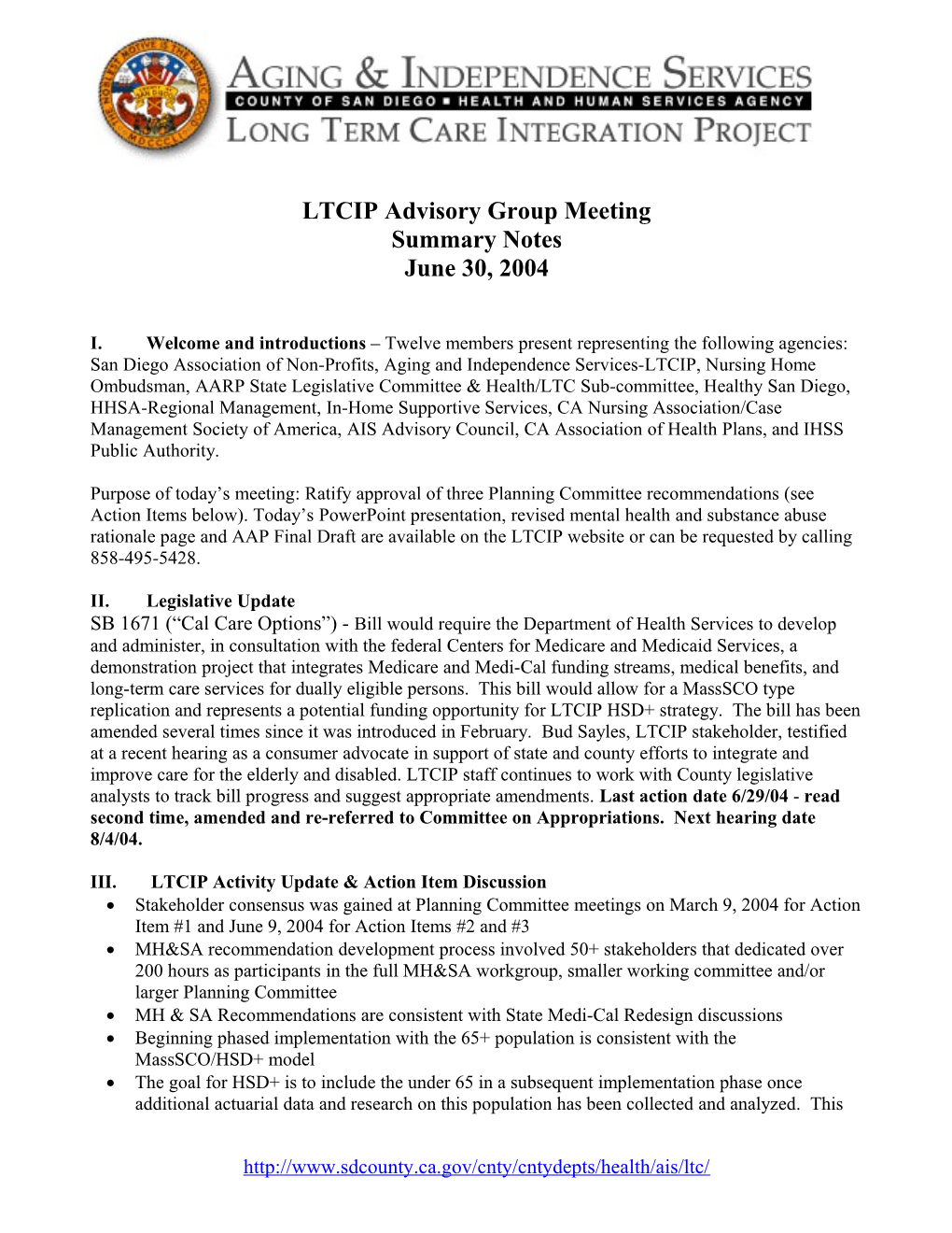 LTCIP Advisory Group Meeting
