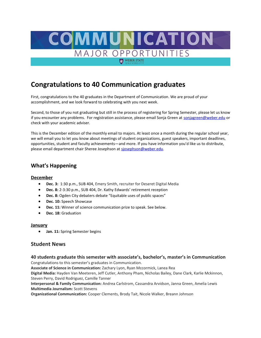 Congratulations to 40 Communication Graduates