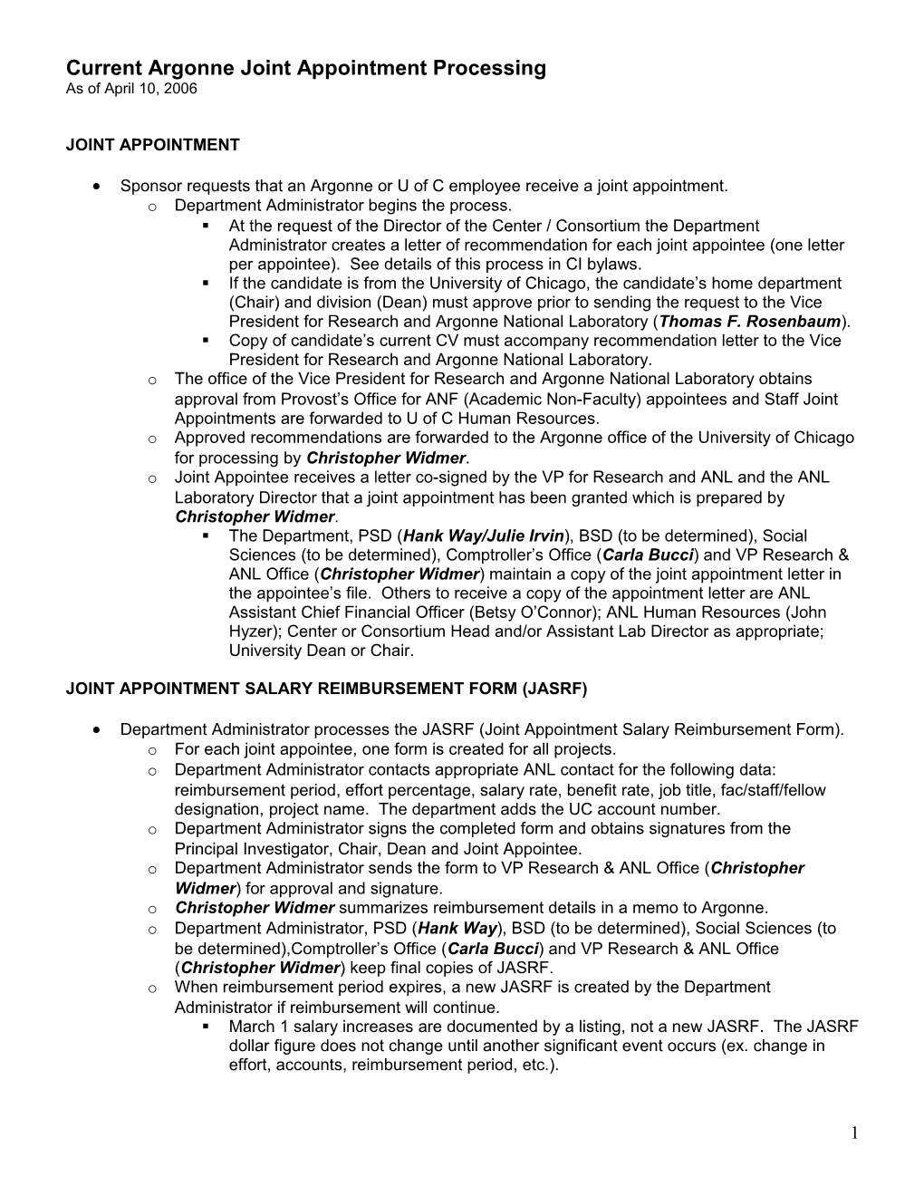 Current Argonne Joint Appointment Processing