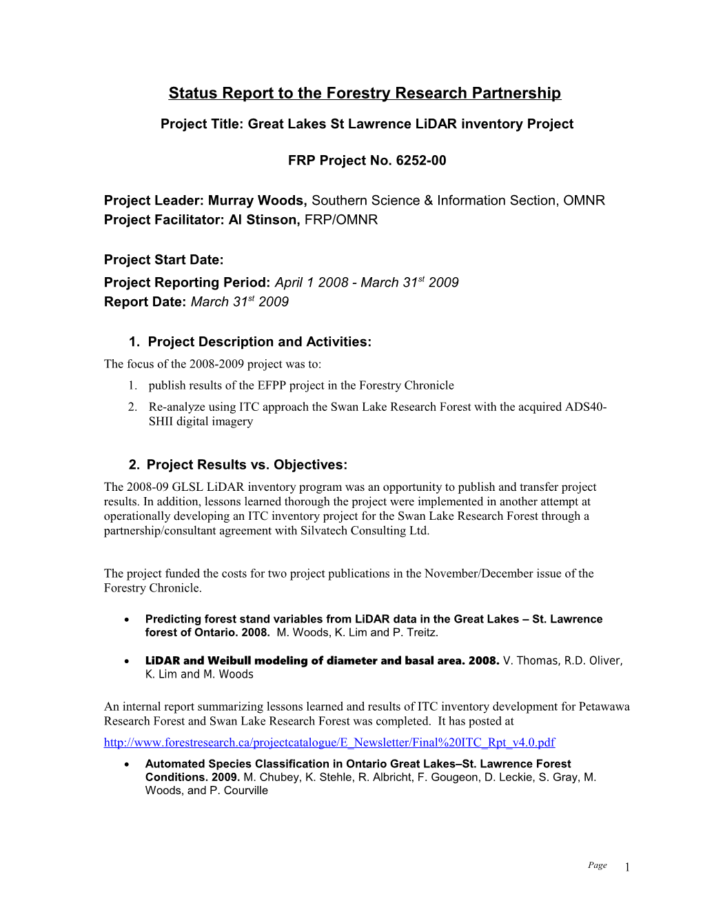 Project Title: Great Lakes St Lawrence Lidar Inventory Project