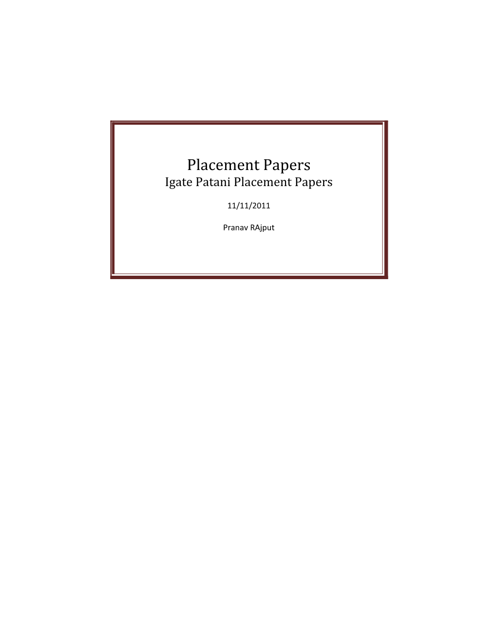 Patni Placement Paperes