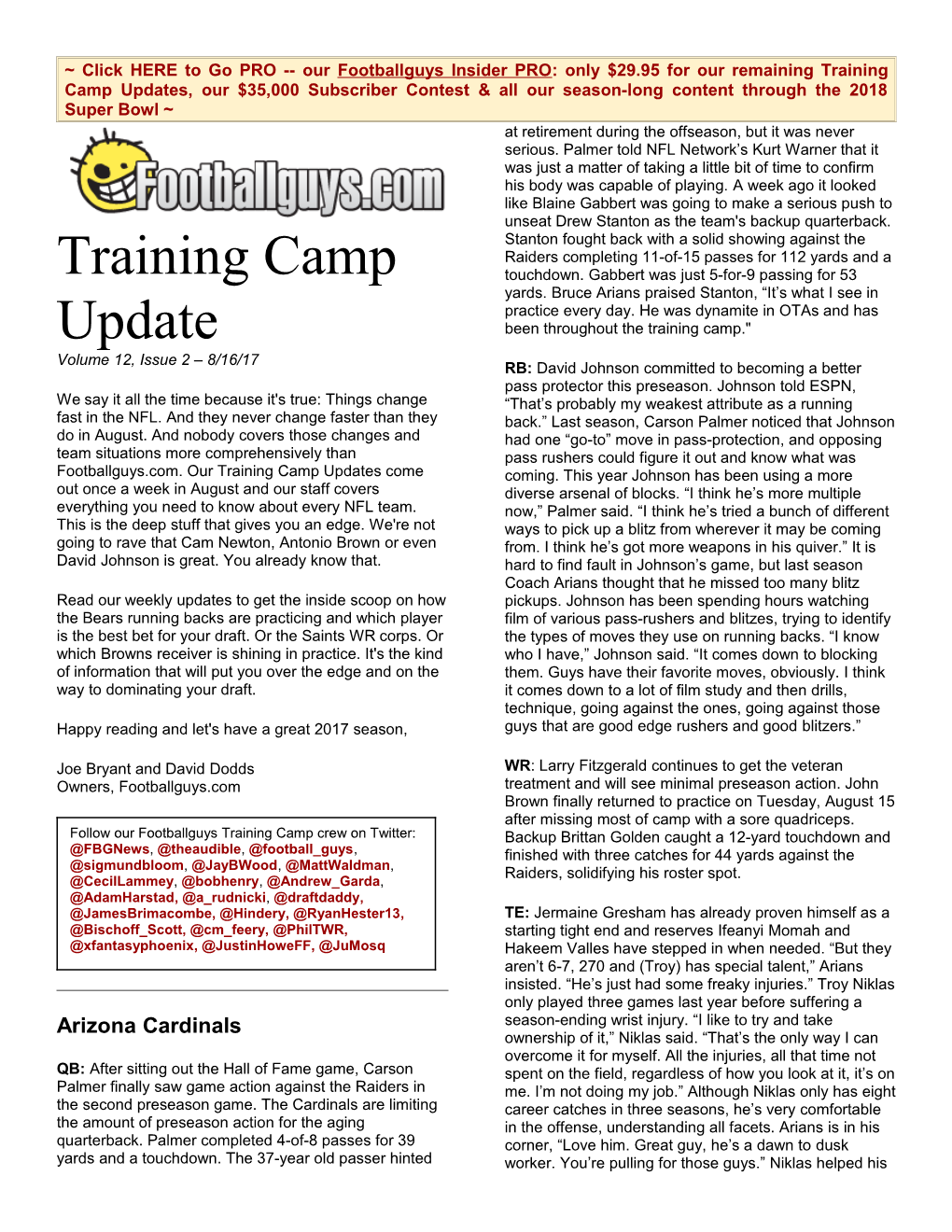 Training Camp Reports