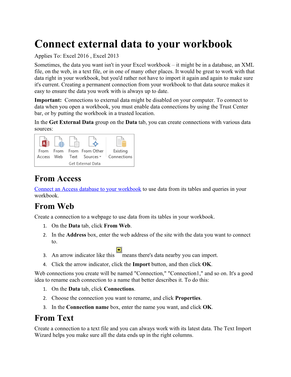 Connect External Data to Your Workbook