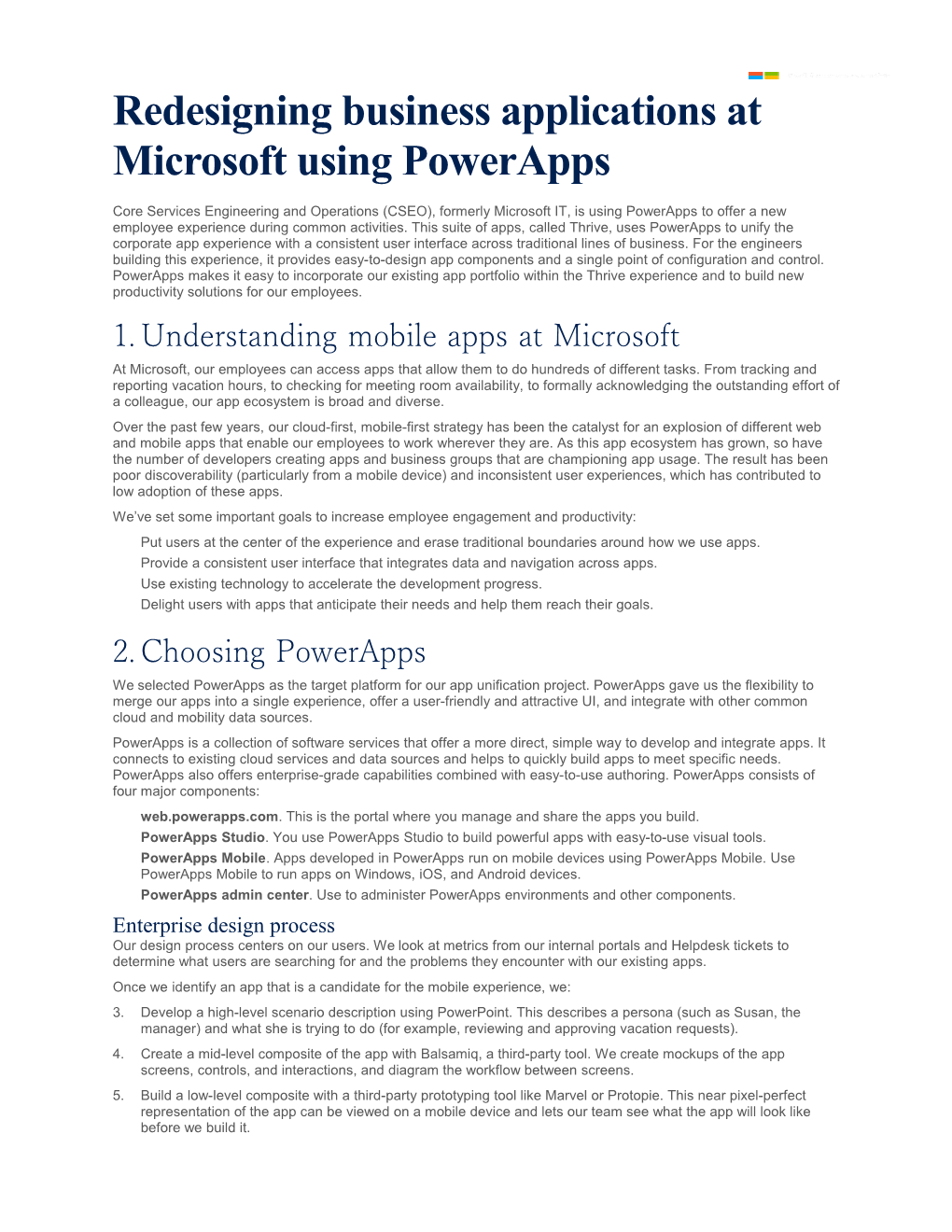 Page 1 Redesigning Business Applications at Microsoft Using Powerapps