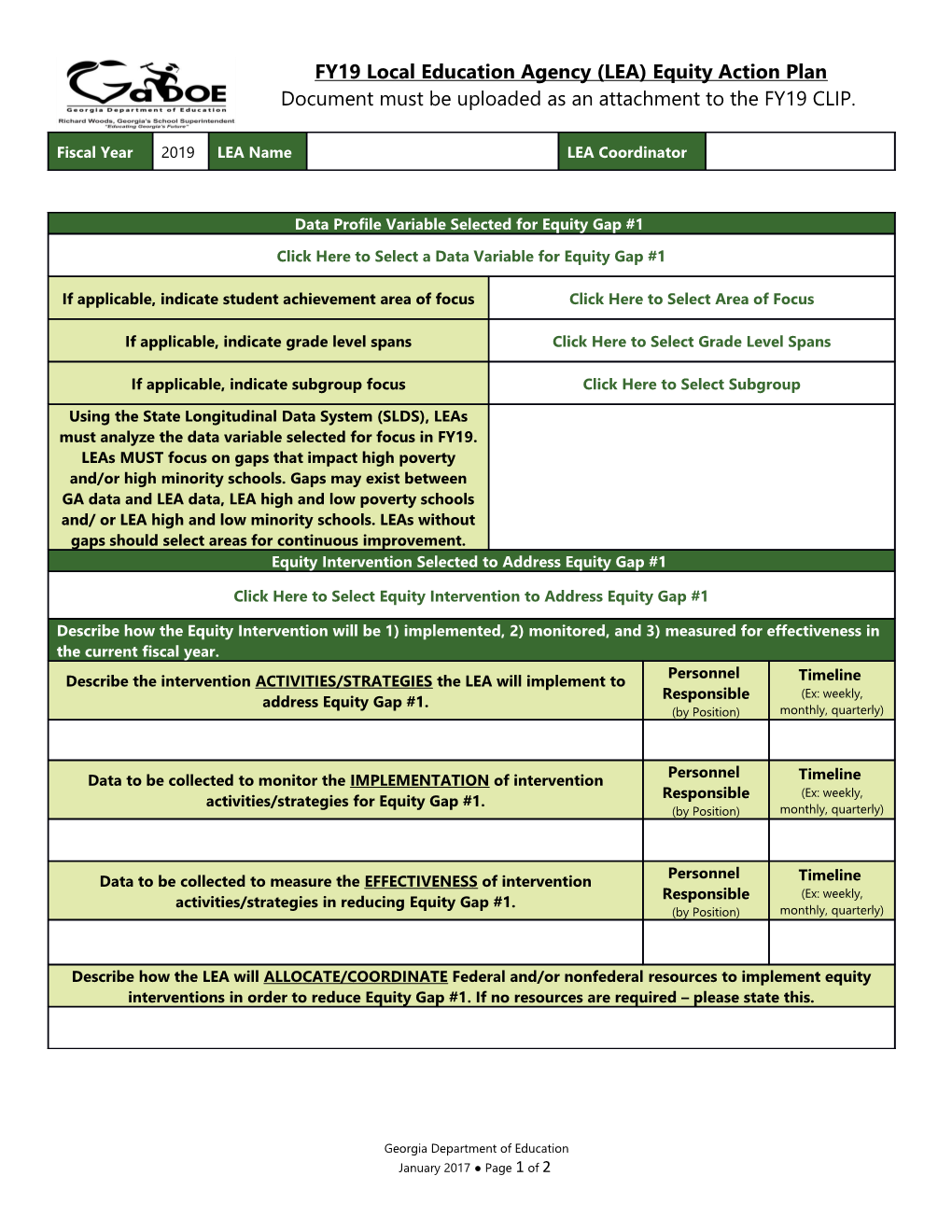 Document Must Be Uploaded As an Attachment to the FY19 CLIP