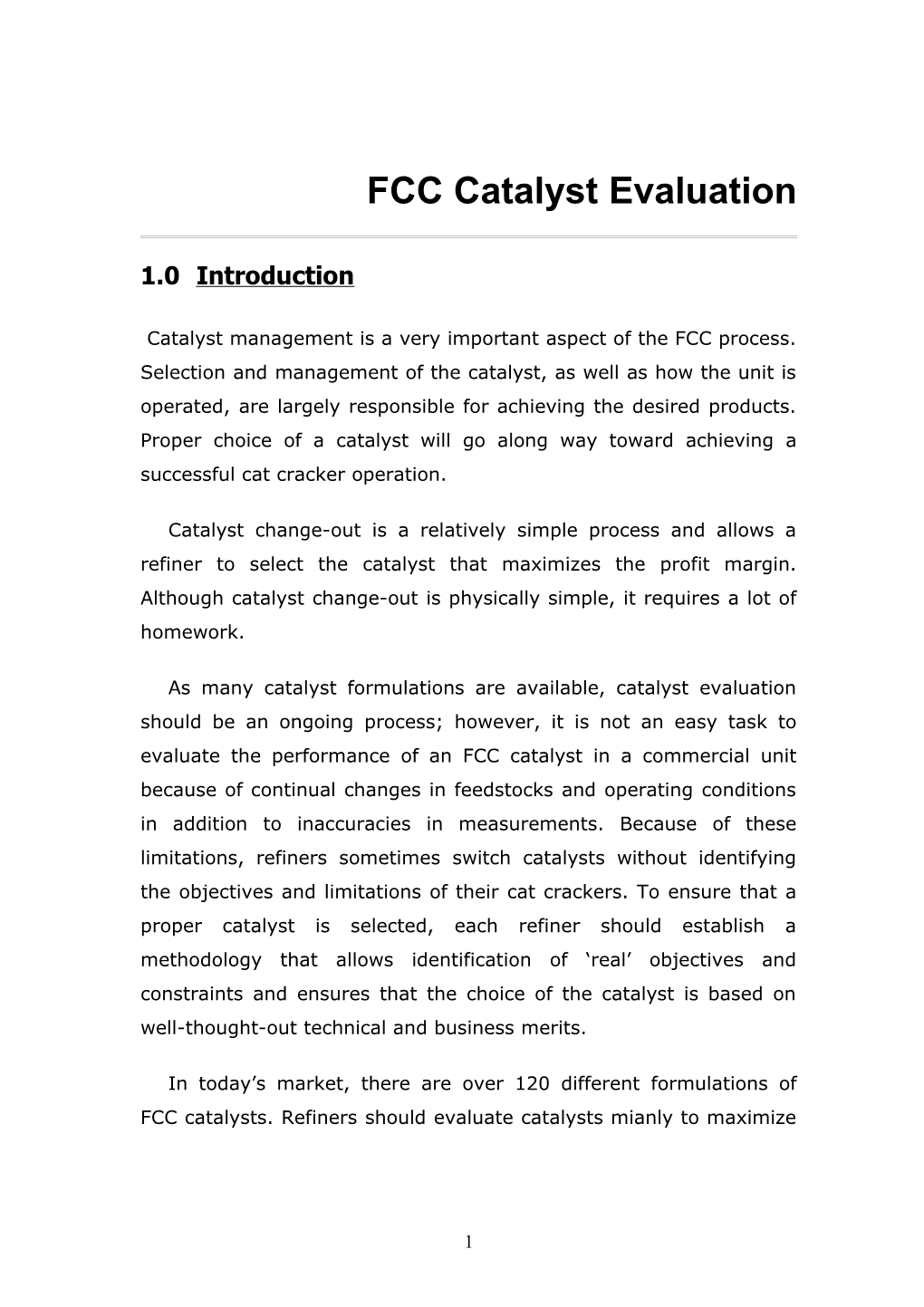 FCC Catalyst Evaluation