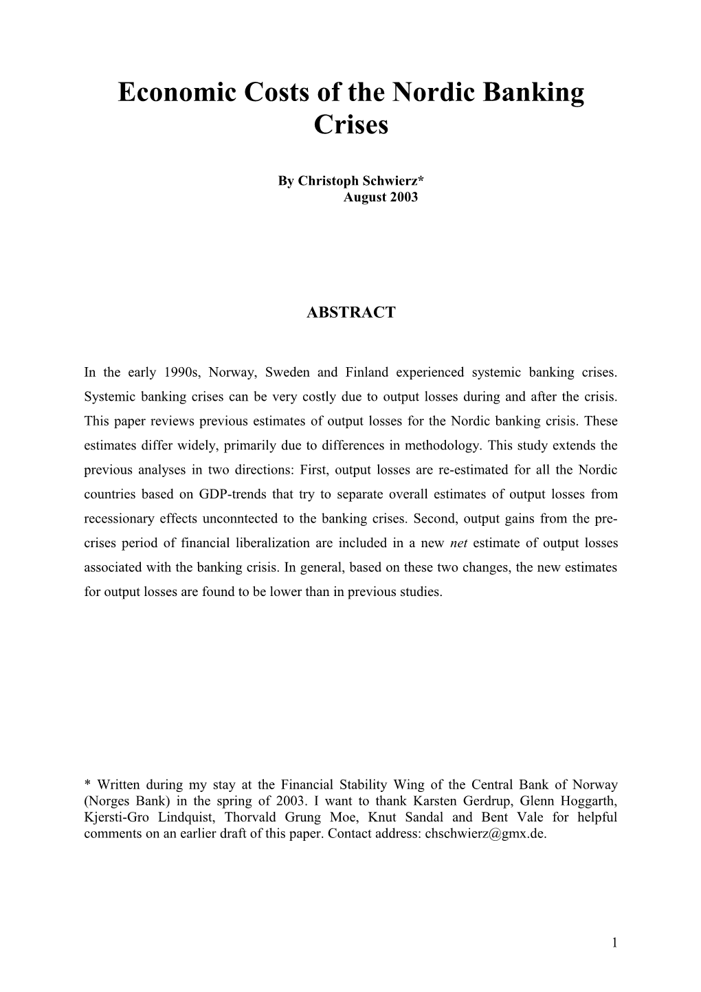 Economic Costs of the Nordic Banking Crises