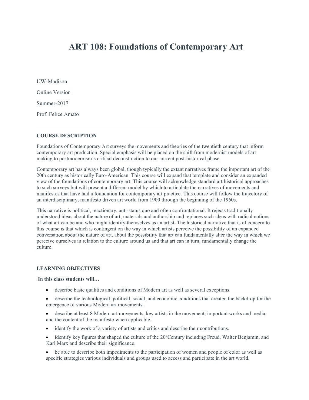 ART 108: Foundations of Contemporary Art