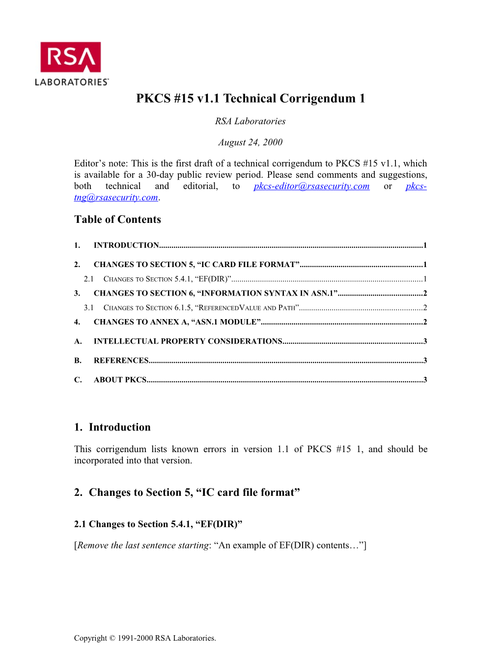 PKCS #15 V1.1 Technical Corrigendum 11