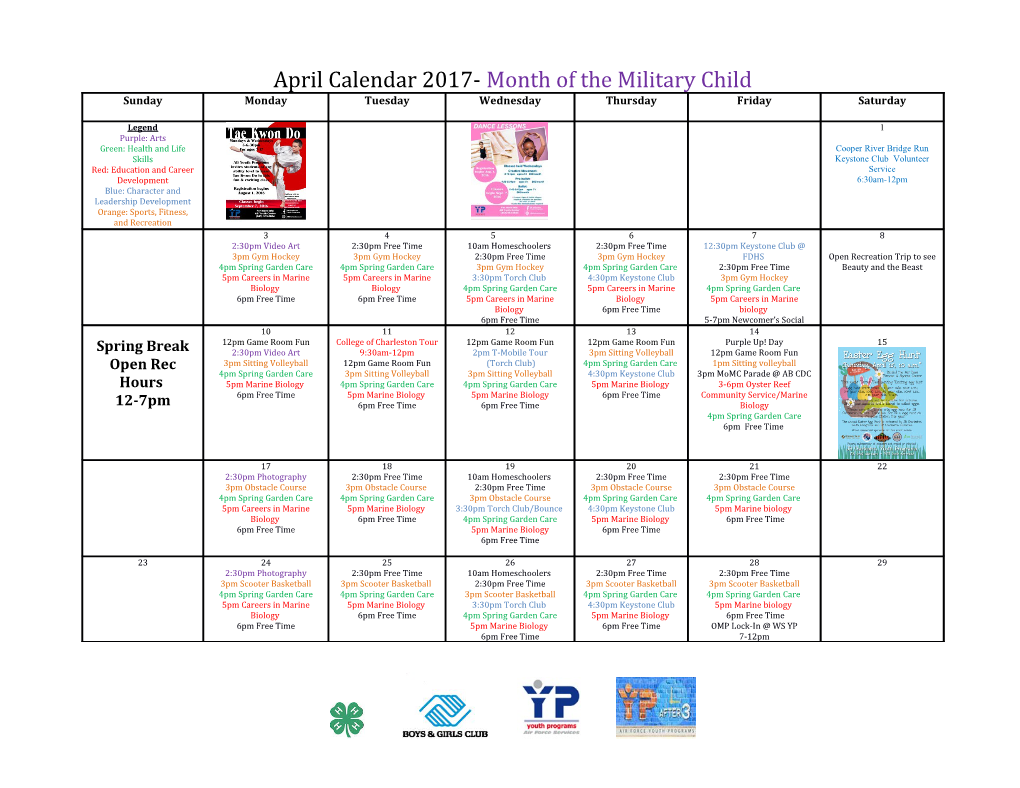 Aprilcalendar 2017- Month of the Military Child