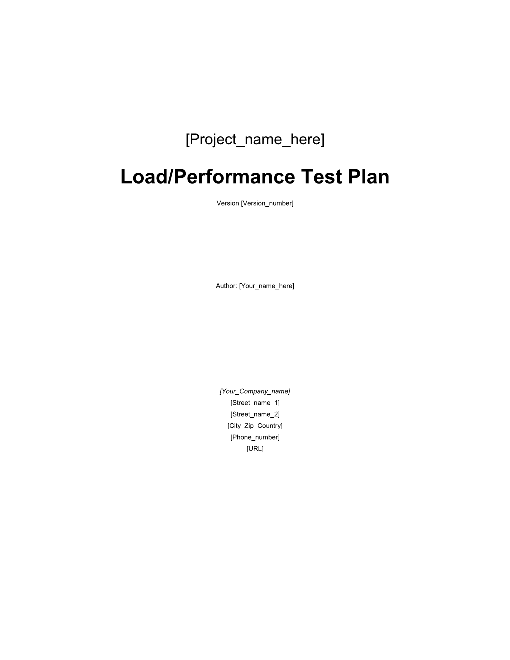 Load Test Plan Template