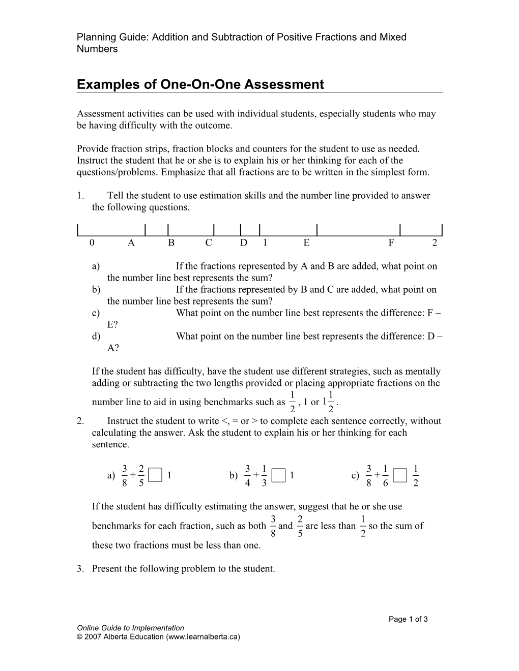 Planning Guide: Addition and Subtraction of Positive Fractions and Mixed Numbers
