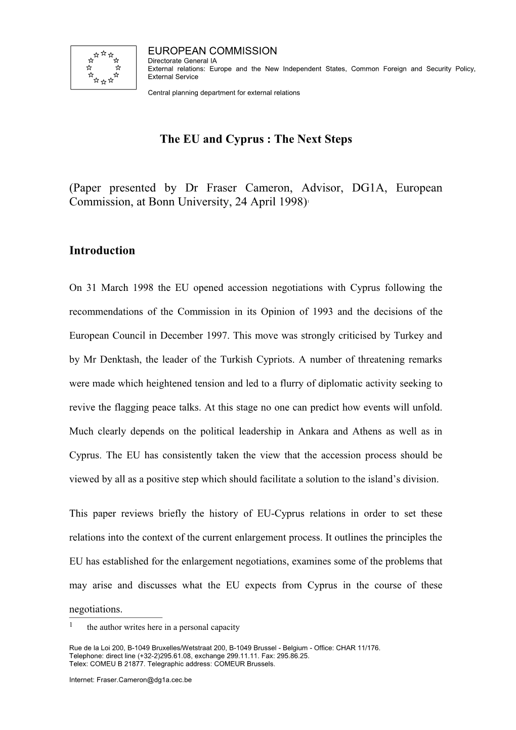 The EU and Cyprus : the Next Steps