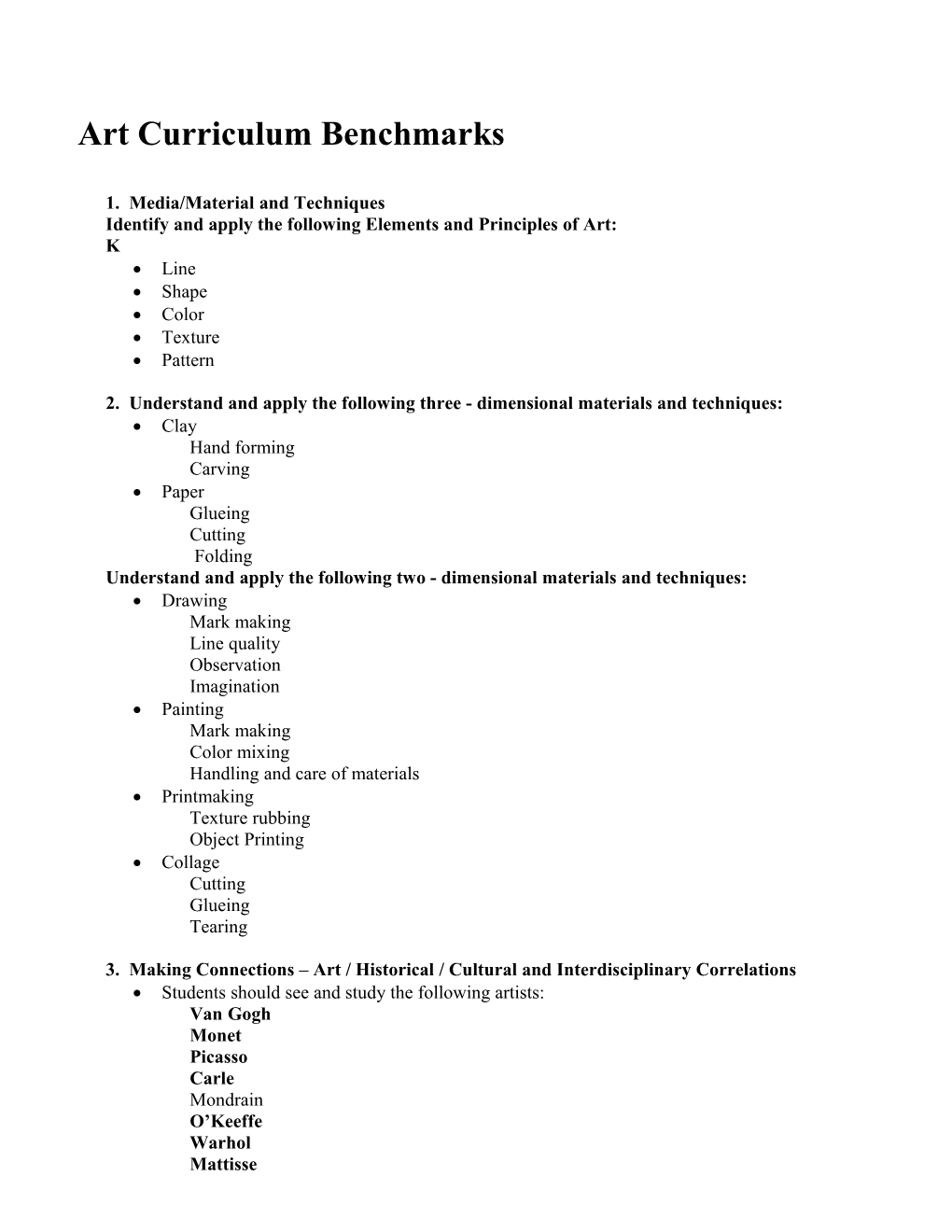 Art Curriculum Overview