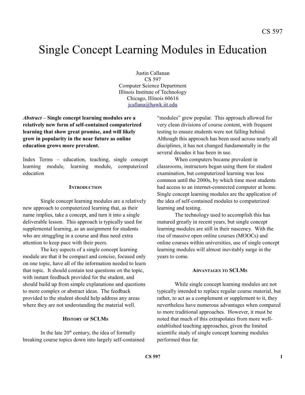 Single Concept Learning Modules in Education