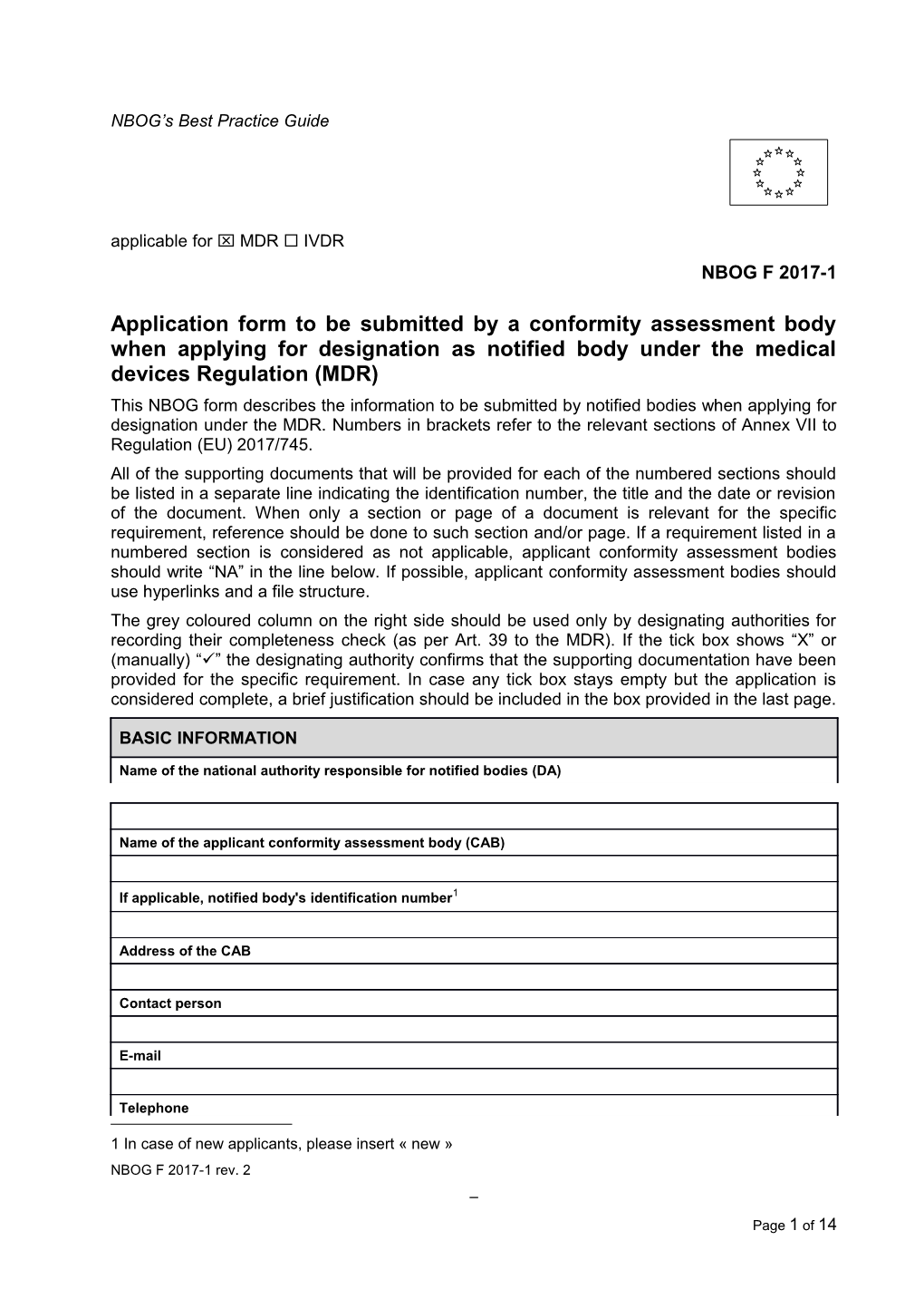 Application Form to Be Submitted by a Conformity Assessment Body When Applying for Designation