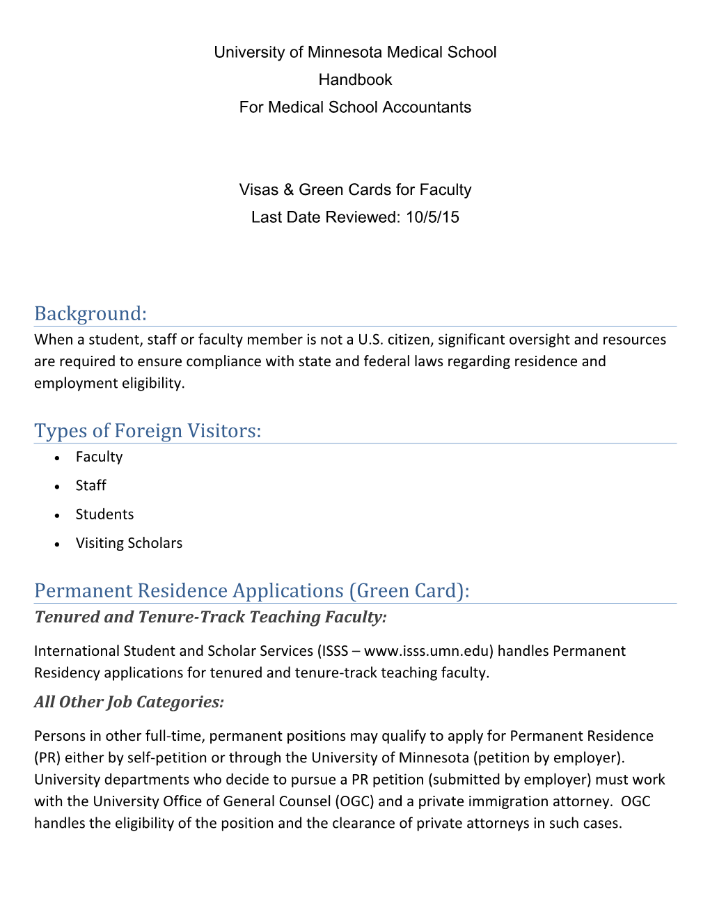Permanent Residence Applications (Green Card)