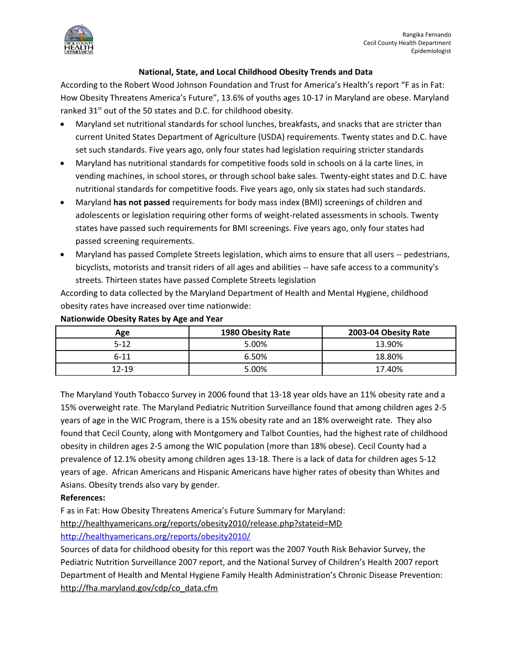 National, State, and Local Childhood Obesity Trends and Data