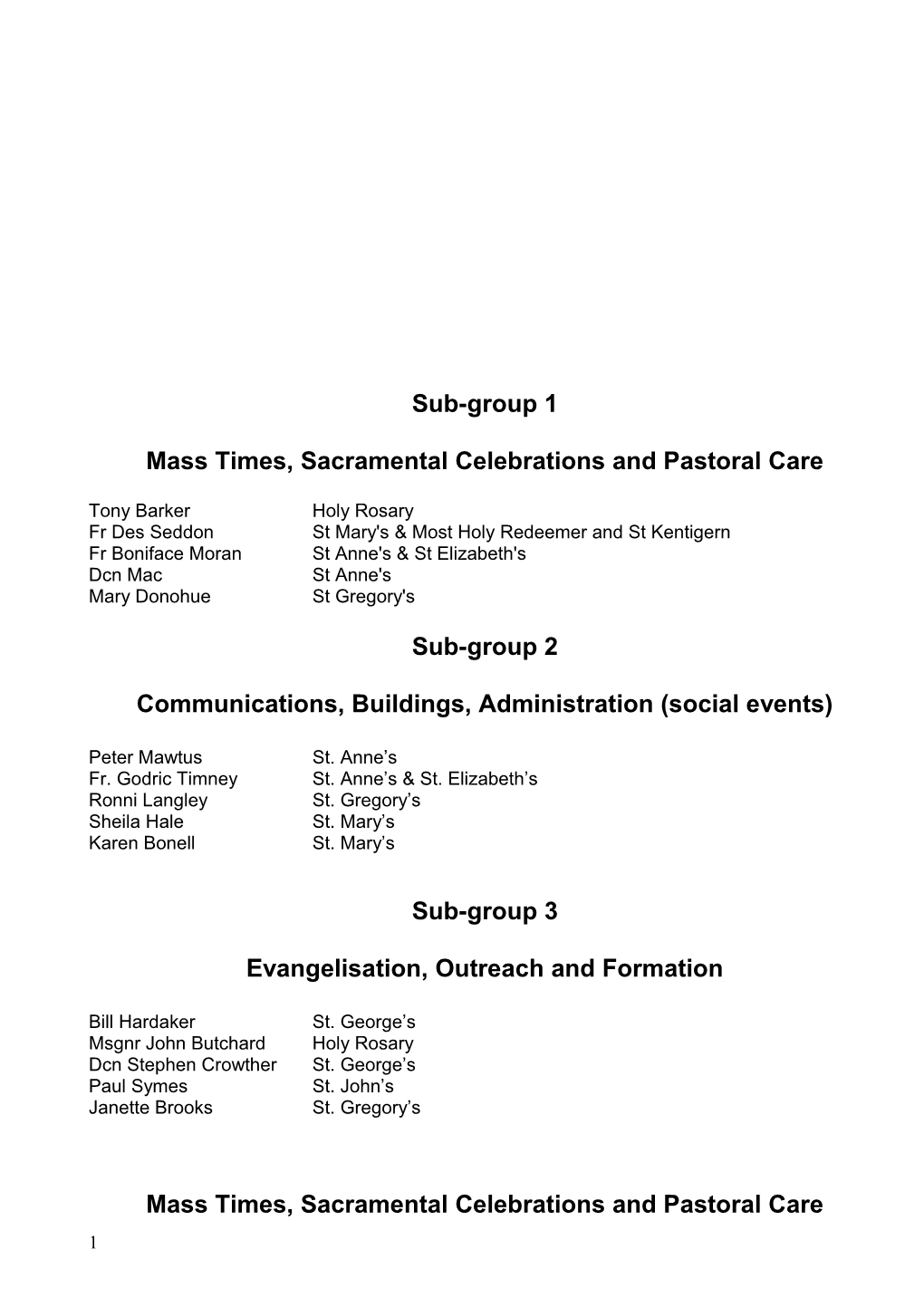 Mass Times, Sacramental Celebrations and Pastoral Care