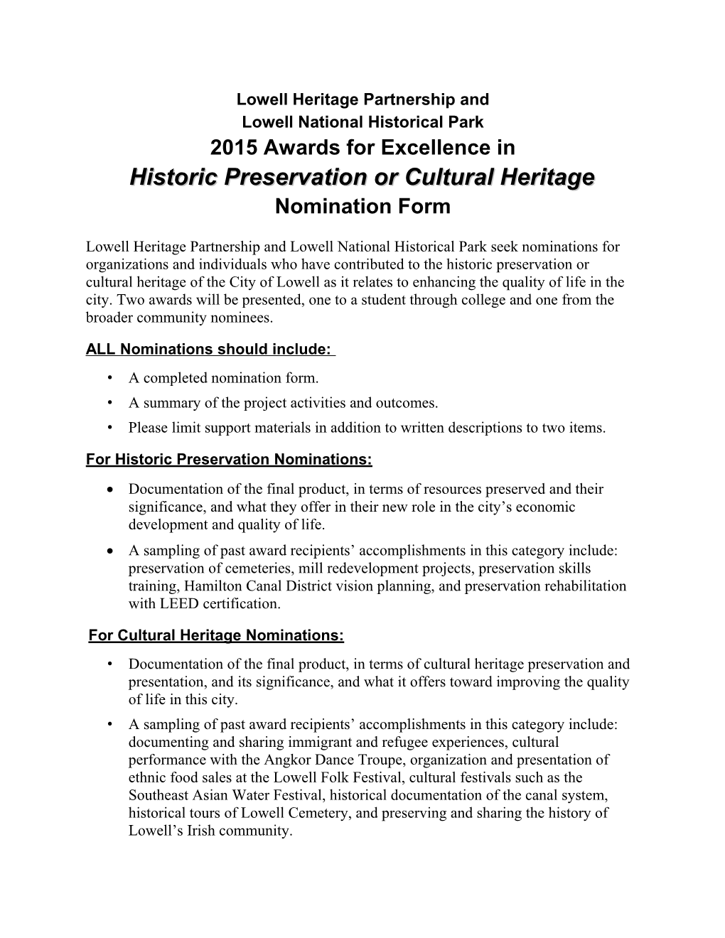 Lowell Heritage Partnership And