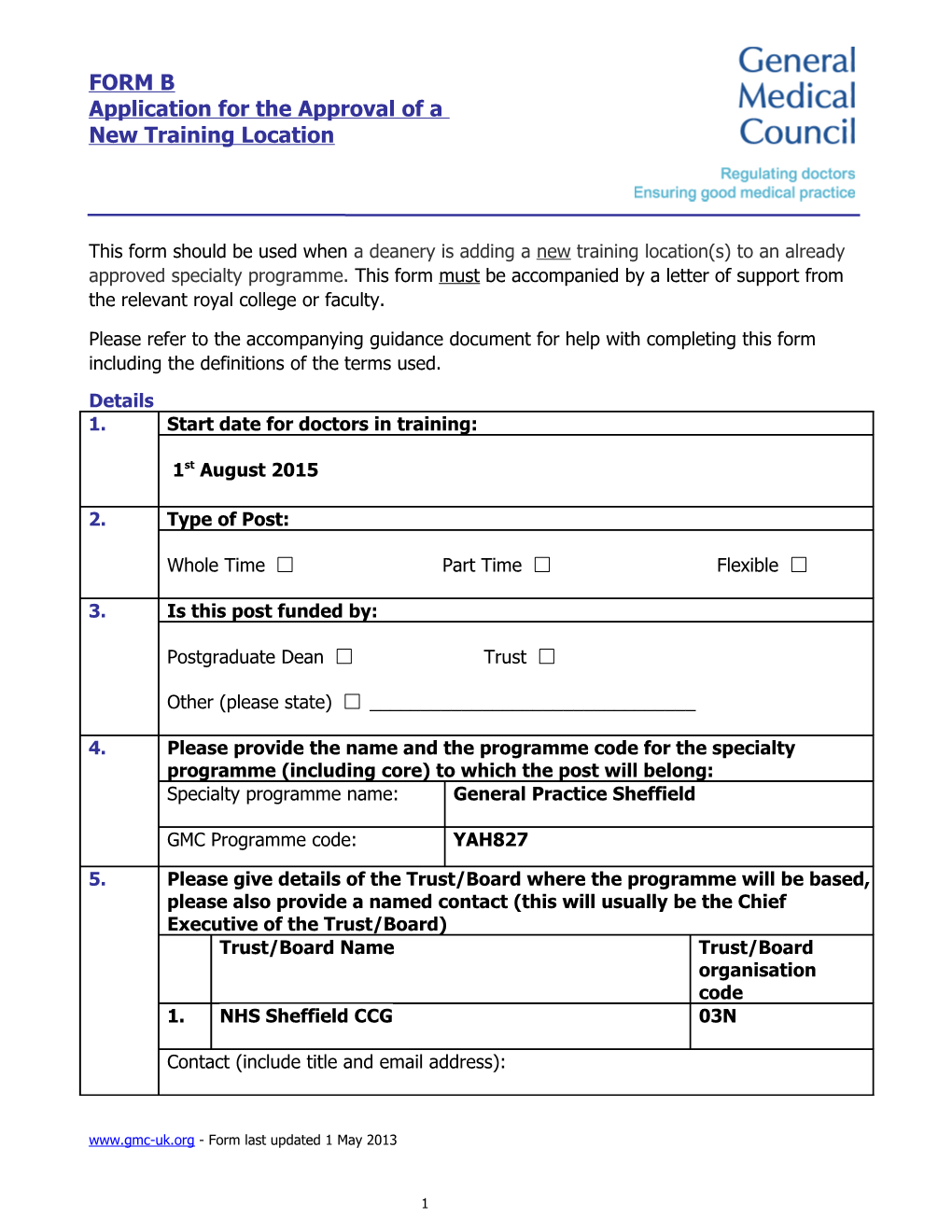 This Form Should Be Used to Apply for Approval of a New Training Programme