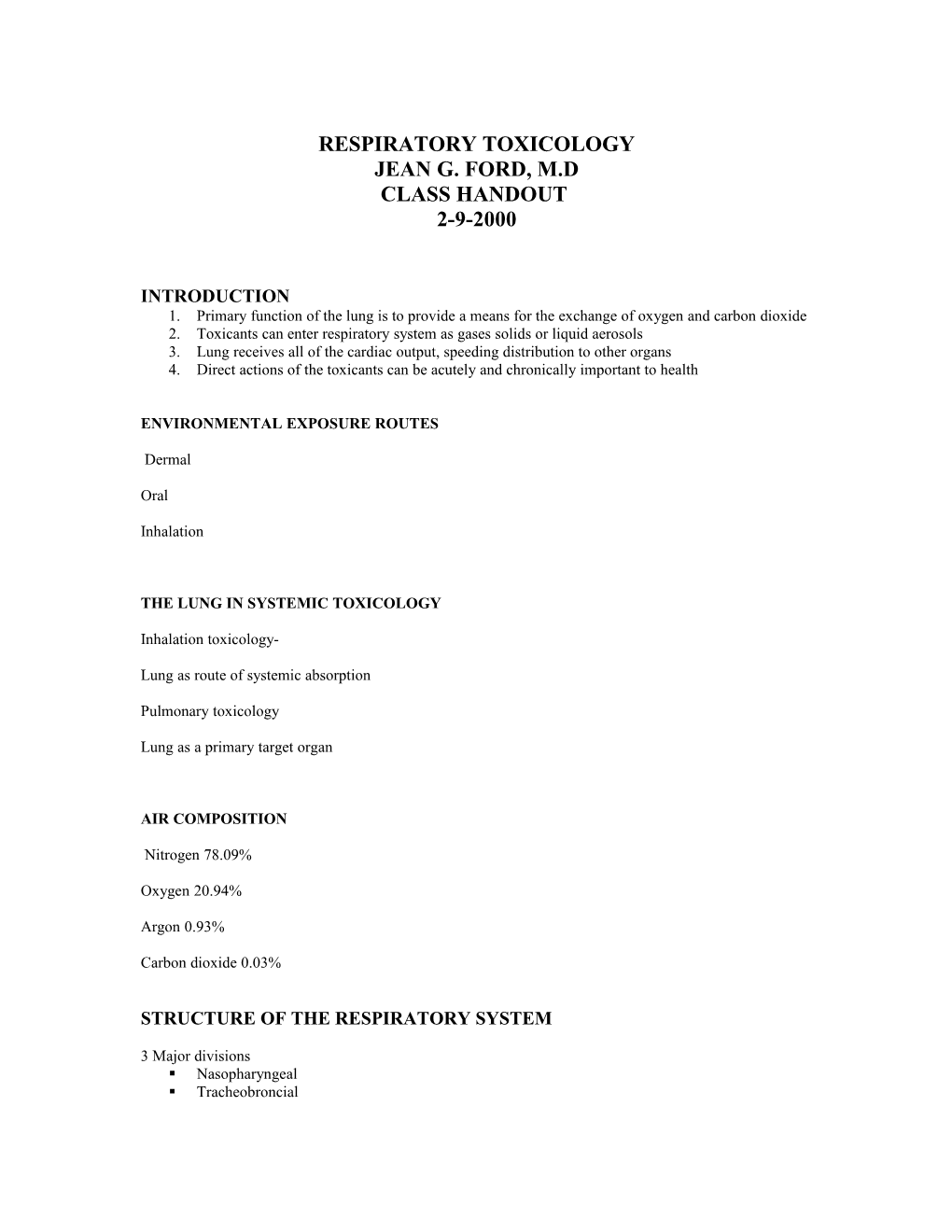 Respiratory Toxicology