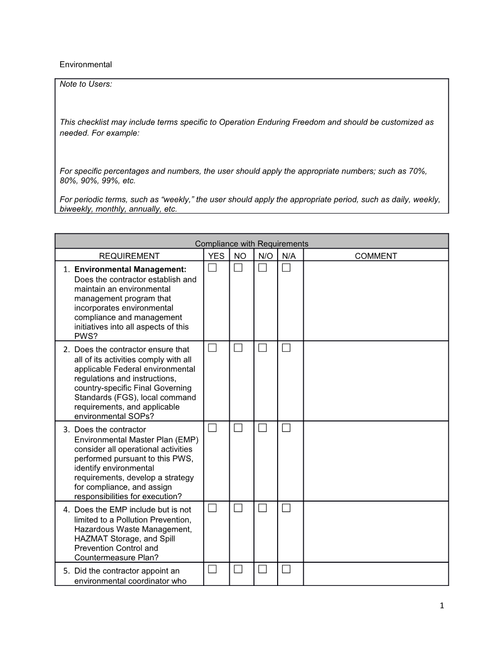 Environmental Management: Does the Contractor Establish and Maintain an Environmental