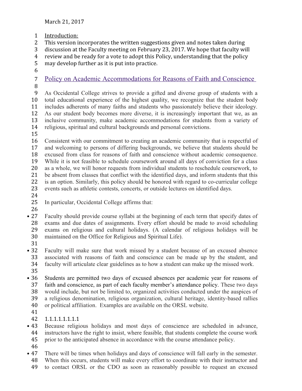 Policy on Academic Accommodations for Reasons of Faith and Conscience