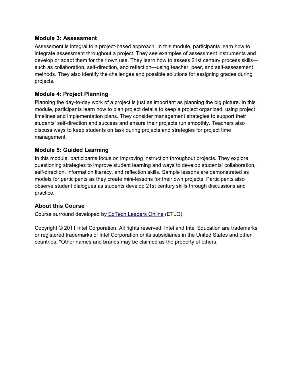 Intel Teach Elements: Project-Based Approaches