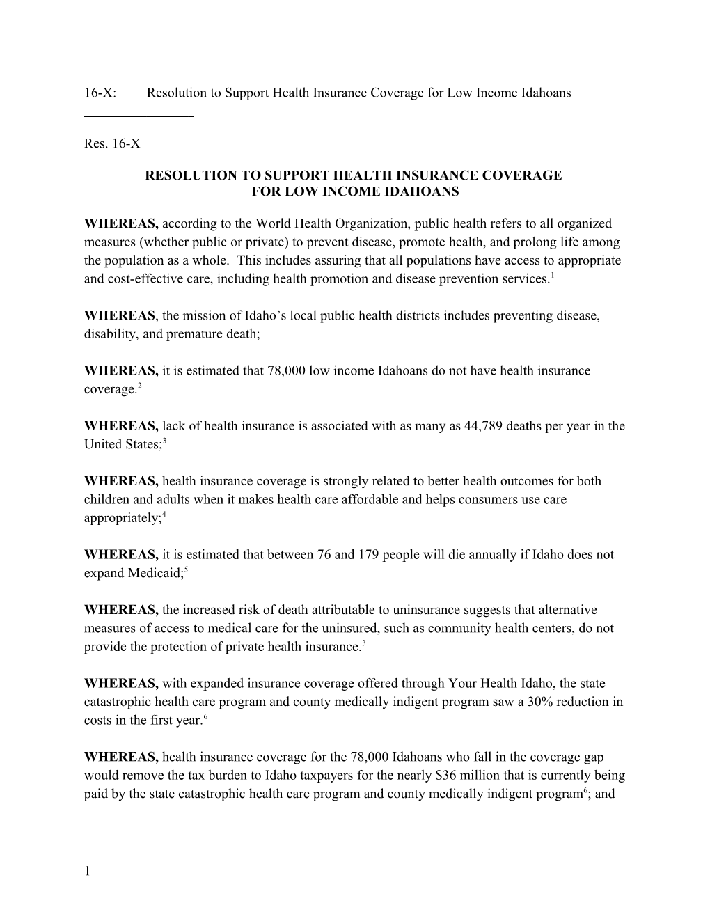 Resolution to Support Health Insurance Coverage