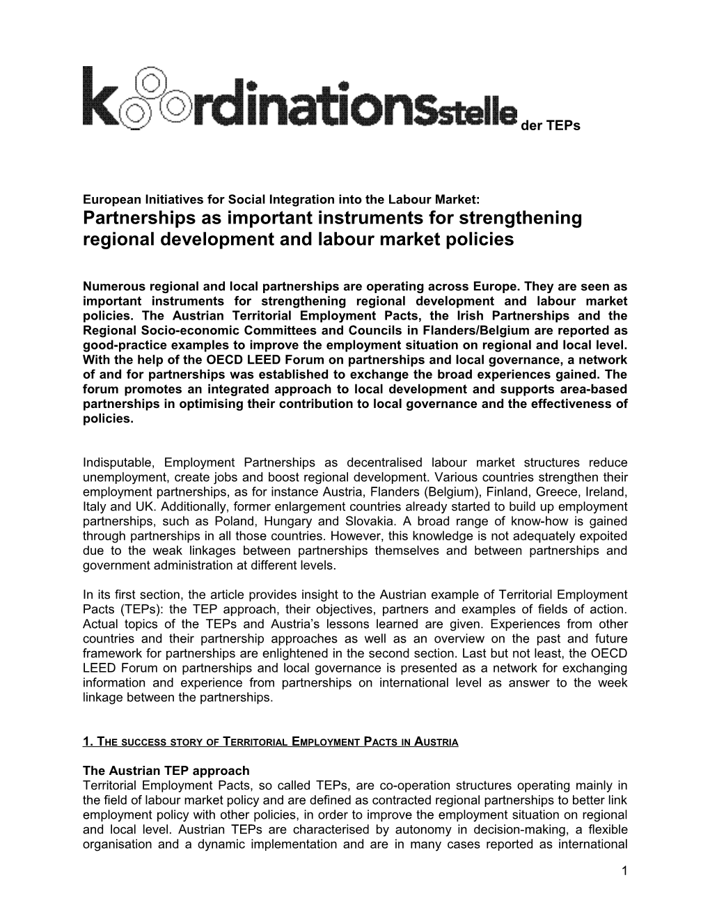 Territorial Employment Pacts (Teps)