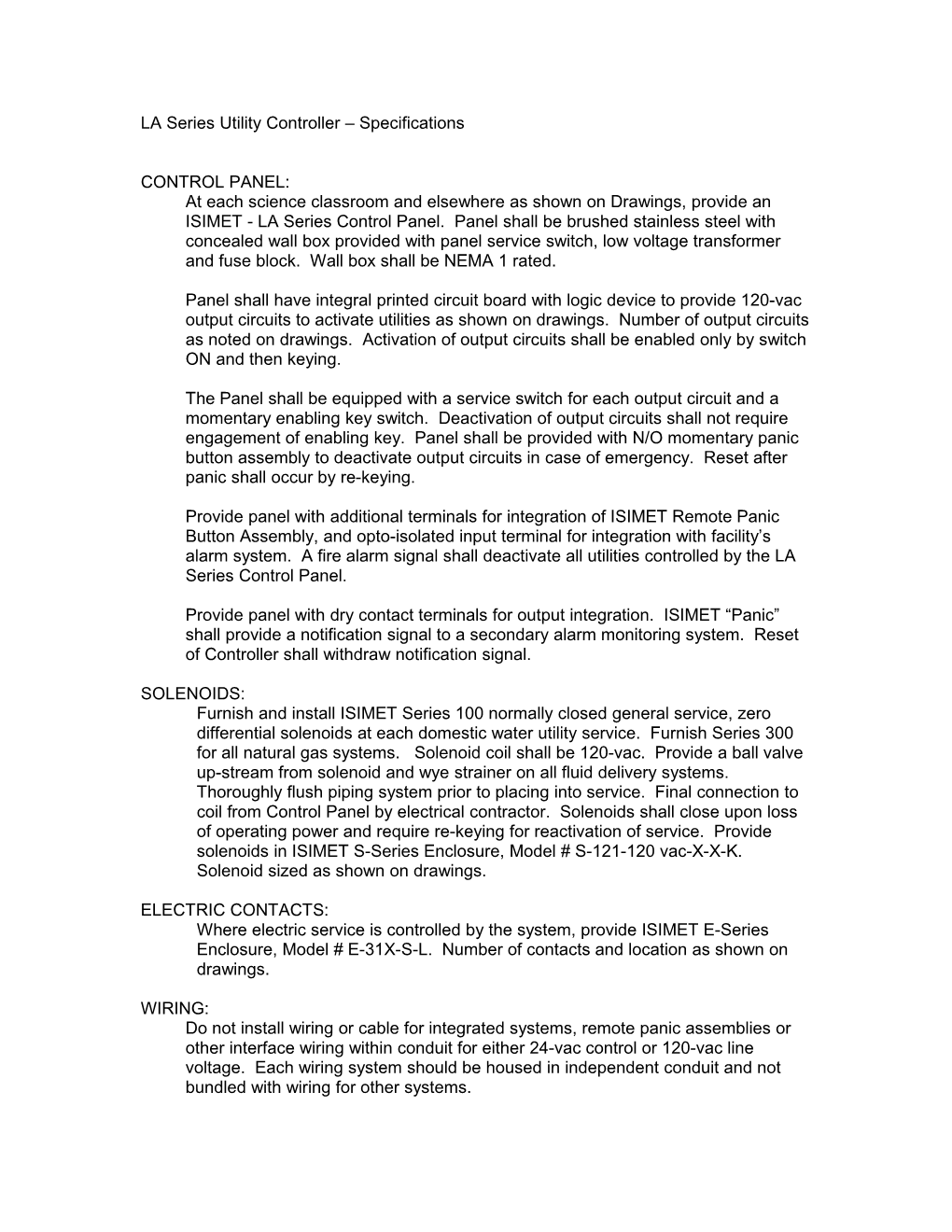 LA Series Utility Controller Specifications