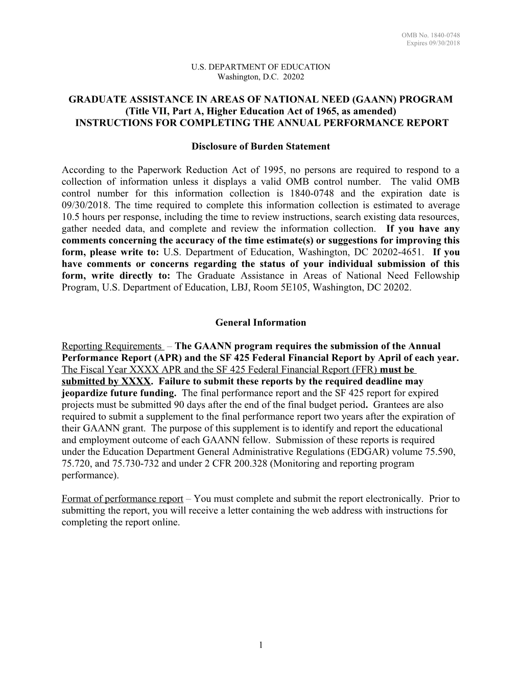 FY 2015-2017 Annual Performance Report for the Graduate Assistance in Areas of National