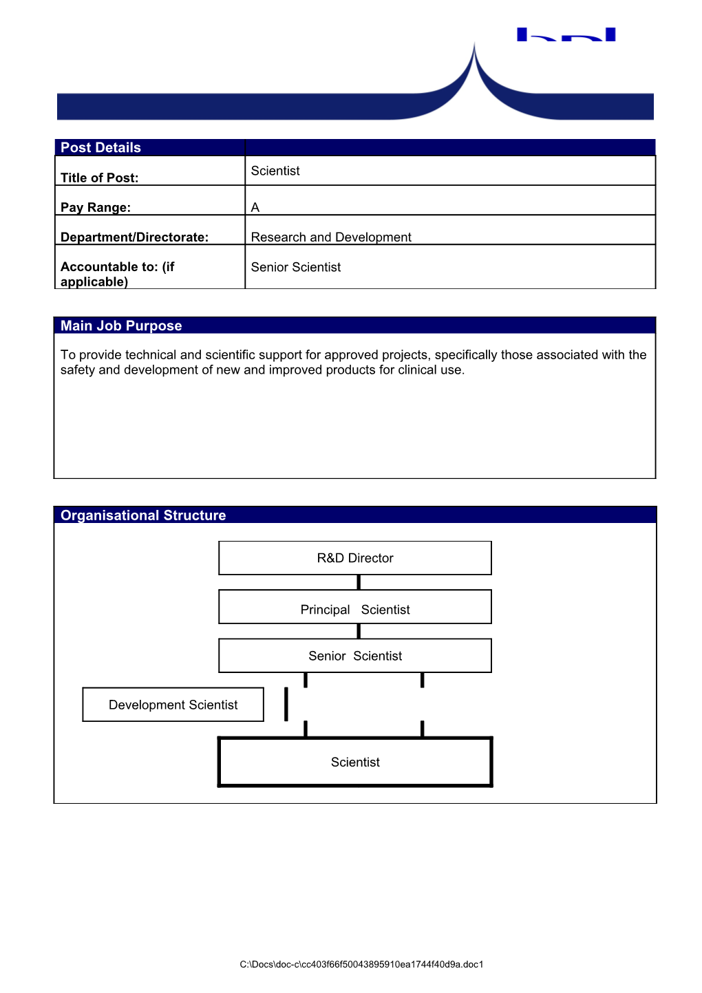 H: D05 DATA PERS Recruitment Job Descriptions (JD) R&D 2015 Scientist JD Jun 15 - Bio Analysis