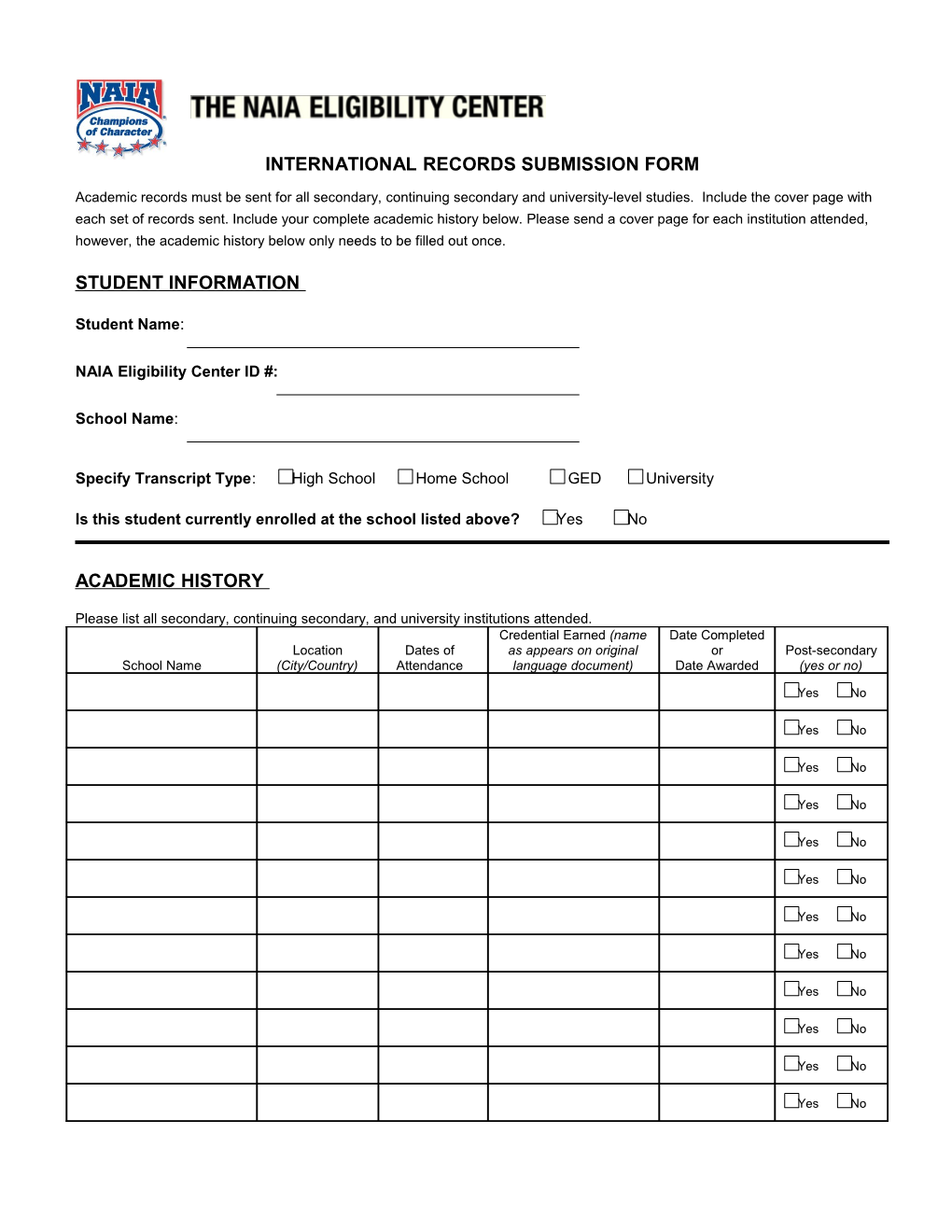 Instructions for International Documents