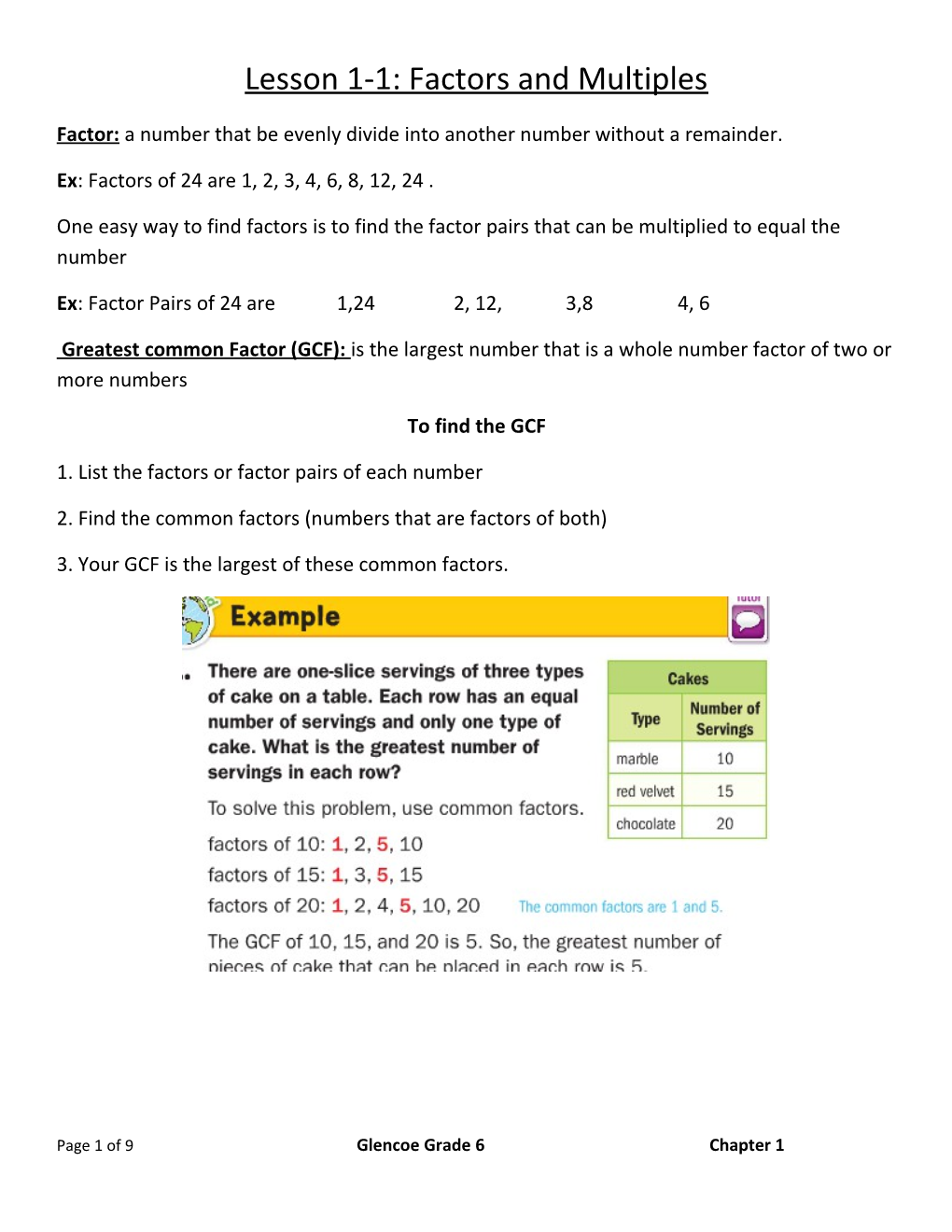 Lesson 1-1: Factors and Multiples