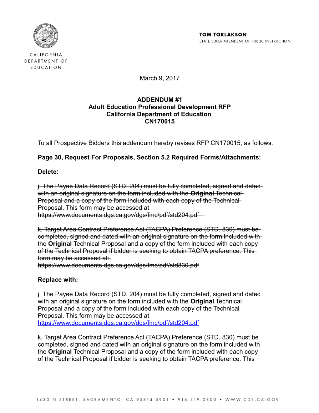 RFP AE Professional Development - Adult Education ( CA Dept of Education)