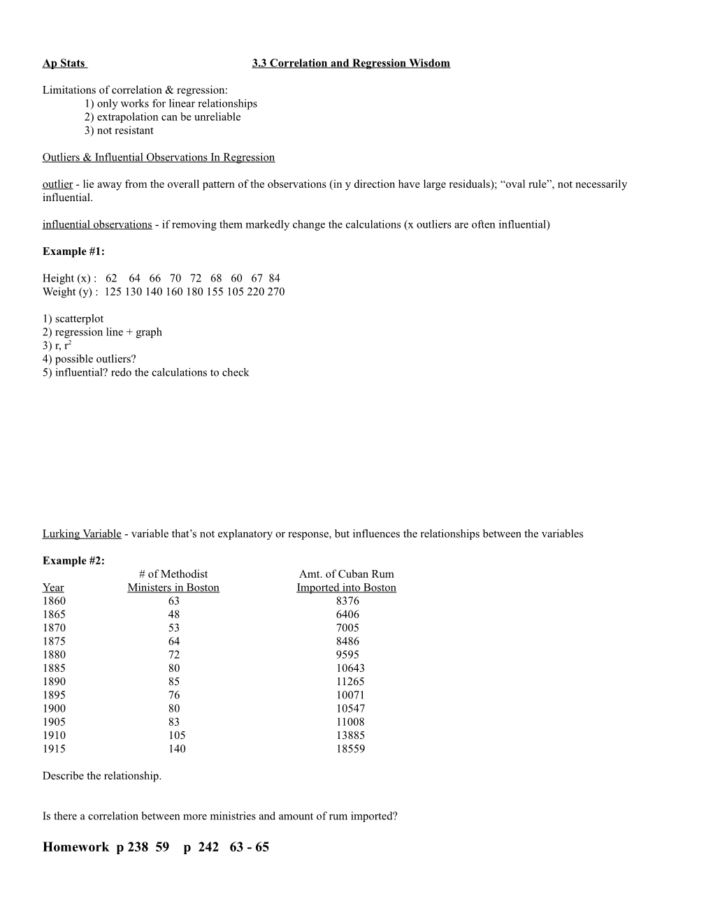 Ap Stats 3.3 Correlation and Regression Wisdom