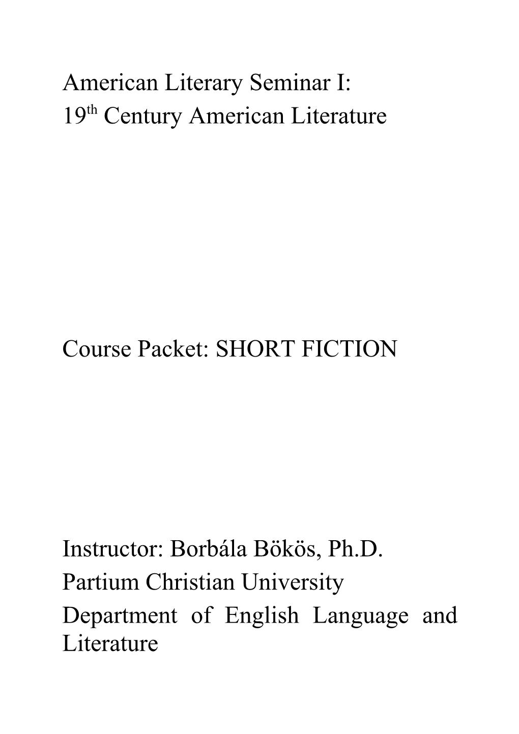 American Literary Seminar I