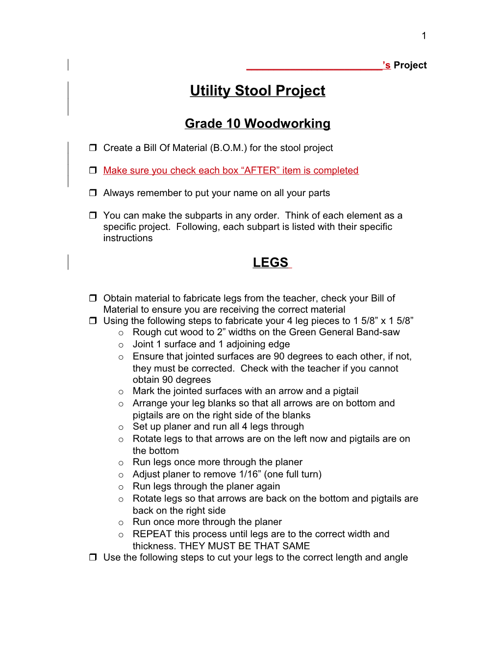 Utility Stool Project