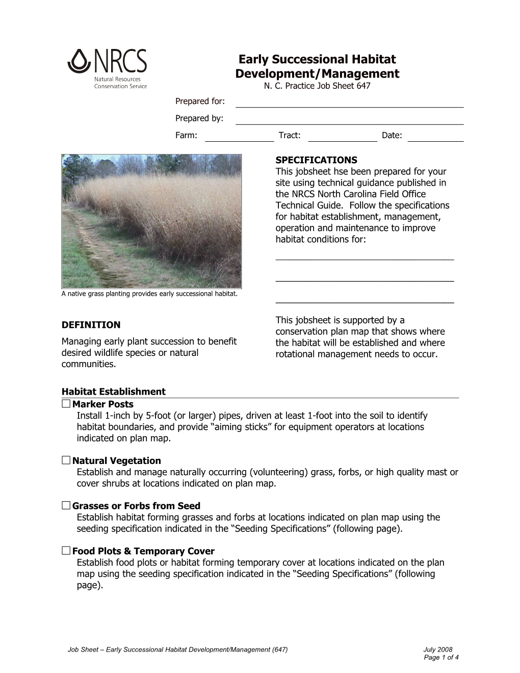 Job Sheet Early Successional Habitat Development/Management(647) July 2008