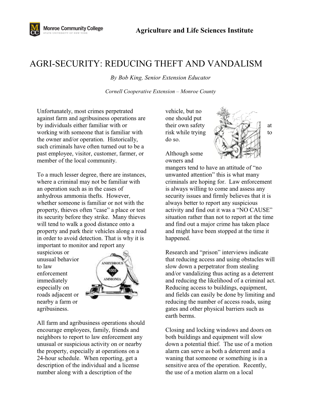 Agri-Security: Reducing Theft and Vandalism