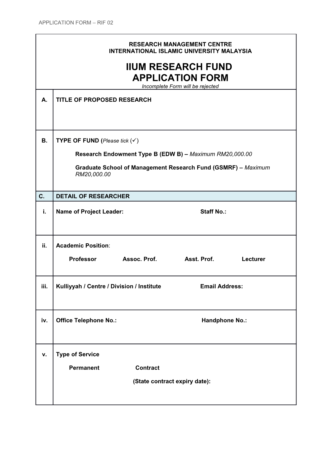 Application Form Rif 02