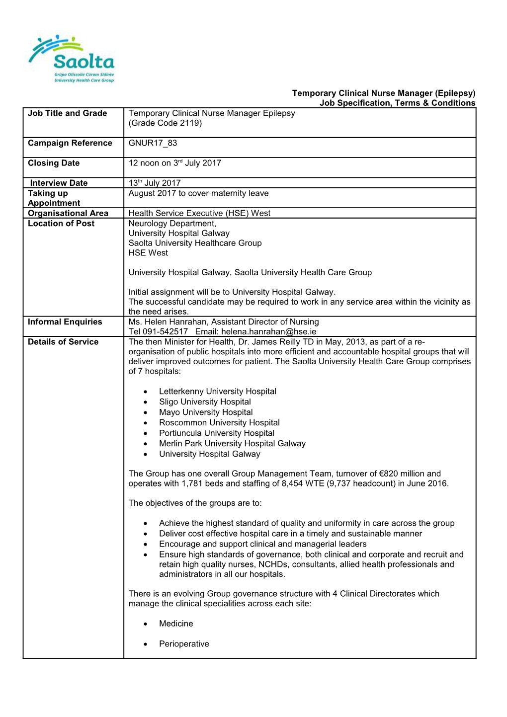 Temporary Clinical Nurse Manager (Epilepsy)